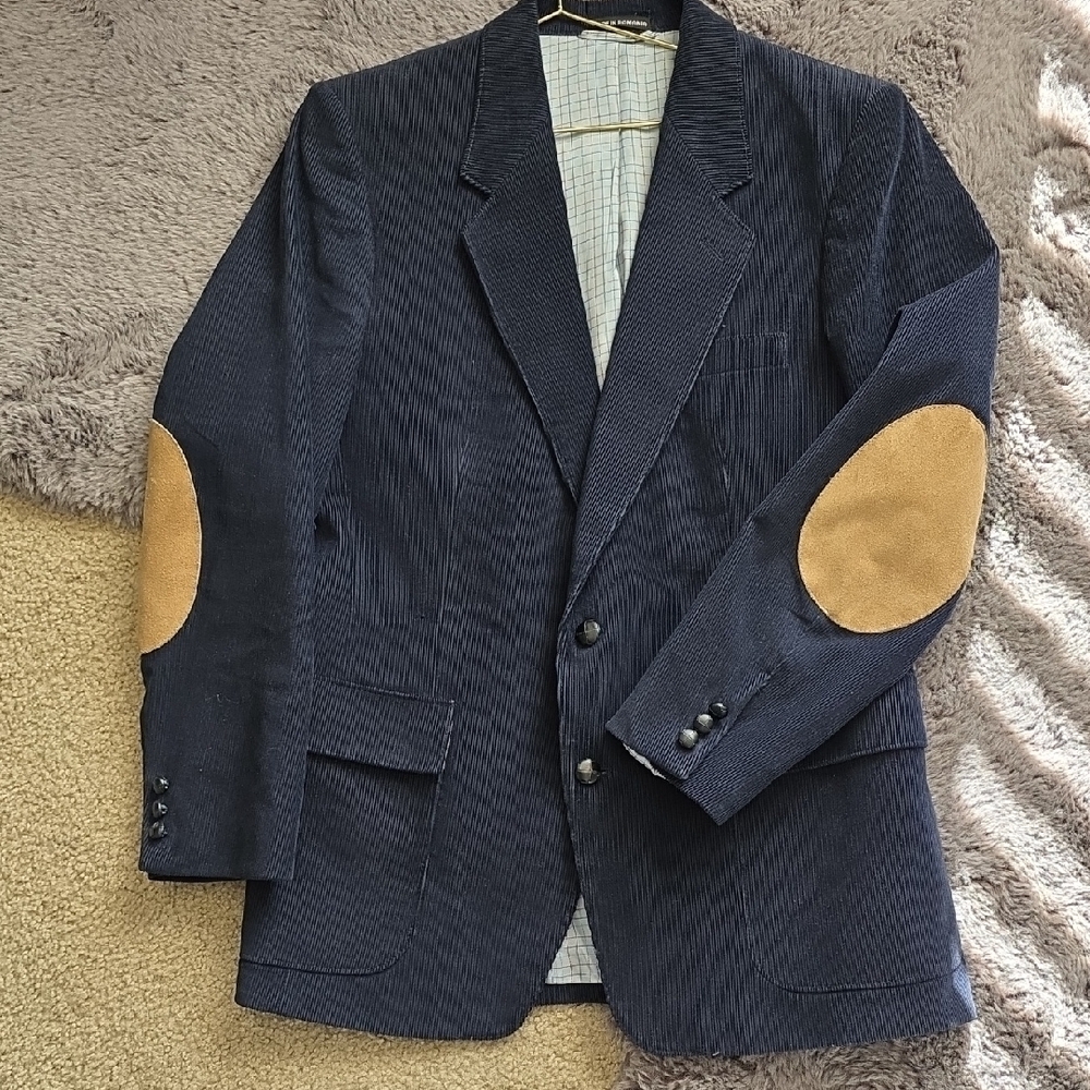 Classic Fine Corduroy Suede Navy Sport Blazer 40 R Unisex Style